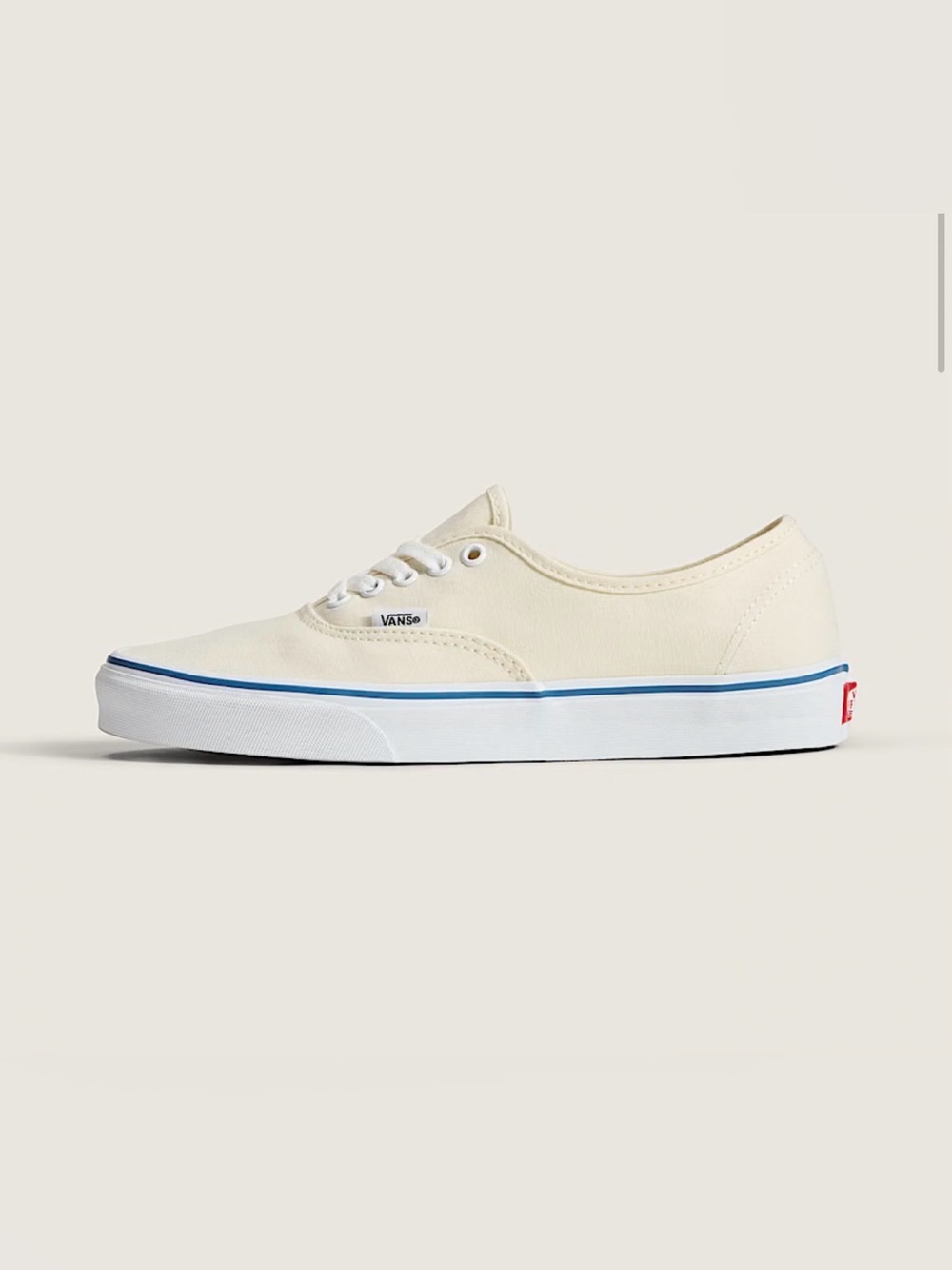 Vans Cream Canvas Low-Top with Blue Midsole Stripe